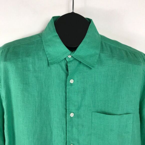 Club Room Luxury Linen Button Up Shirt Men's Size Medium Green Short Sleeve - Picture 2 of 11